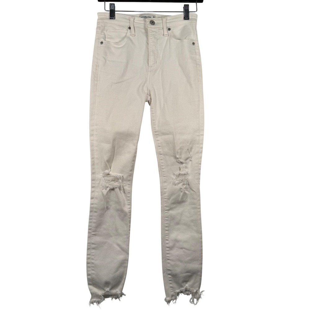 Abercrombie & Fitch Womens 0 White High Rise Super Skinny Ankle Distressed Jeans